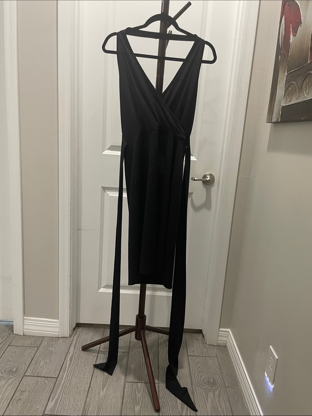 New York & Company Black V-neck Wrap Dress with Self-Tie